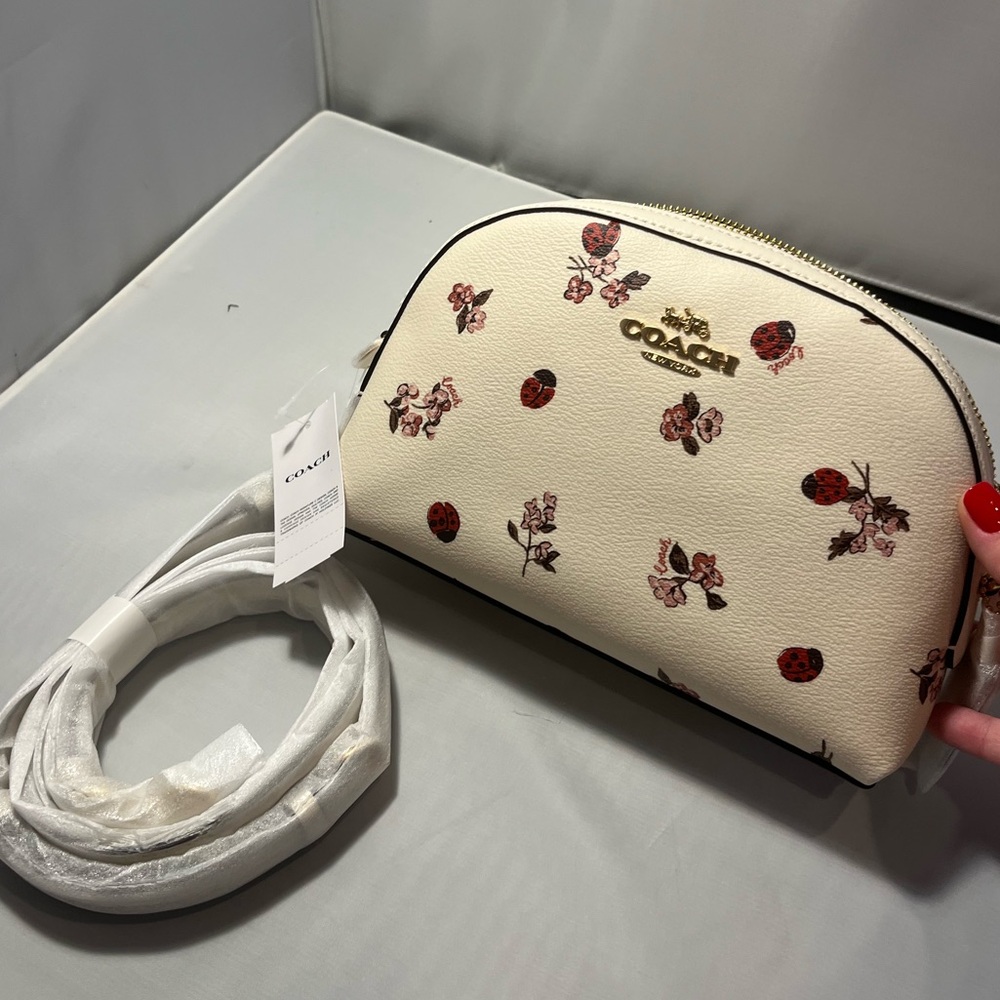 NWT Coach Handbag Madi Crossbody Ladybug Floral Print Gold/Chalk Women's Purse